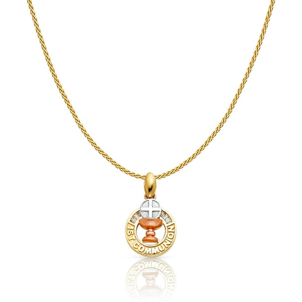 Details about 14K White Gold Communion Charm Pendant with 0.9mm Wheat Chain Necklace Details about 14K White Gold Communion Charm Pendant with 0.9mm Wheat Chain Necklace